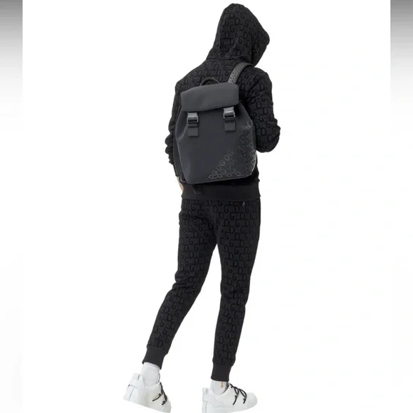 Dolce & Gabbana Black Velvet Embossed Logo Sweat Suit (Hoodie & Joggers)